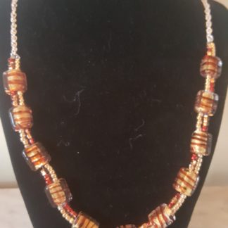 Bronze and Gold Cane Necklace with Earrings